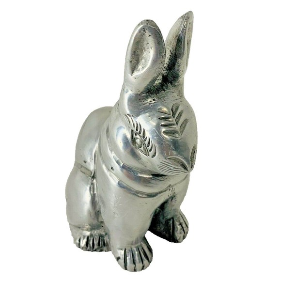 Vintage Pewter Bunny Rabbit Figurine Easter Silver Tone Heavy 4" tall - Picture 4 of 16